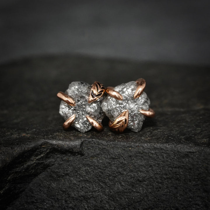 RTS 14k Rose Gold Raw Grey Diamond Earrings