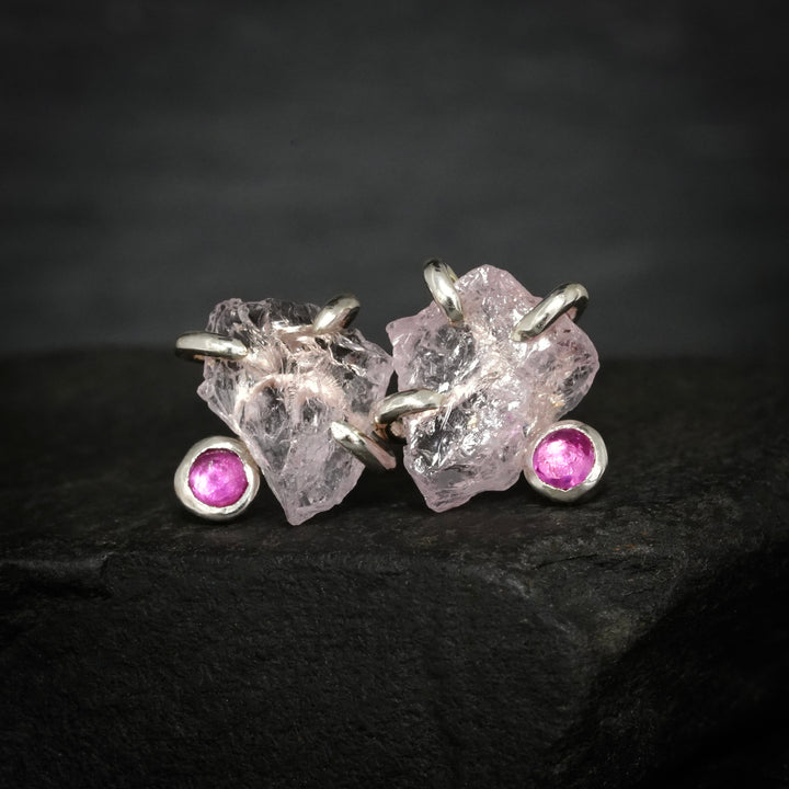 RTS 925 Silver Morganite and Ruby Earrings