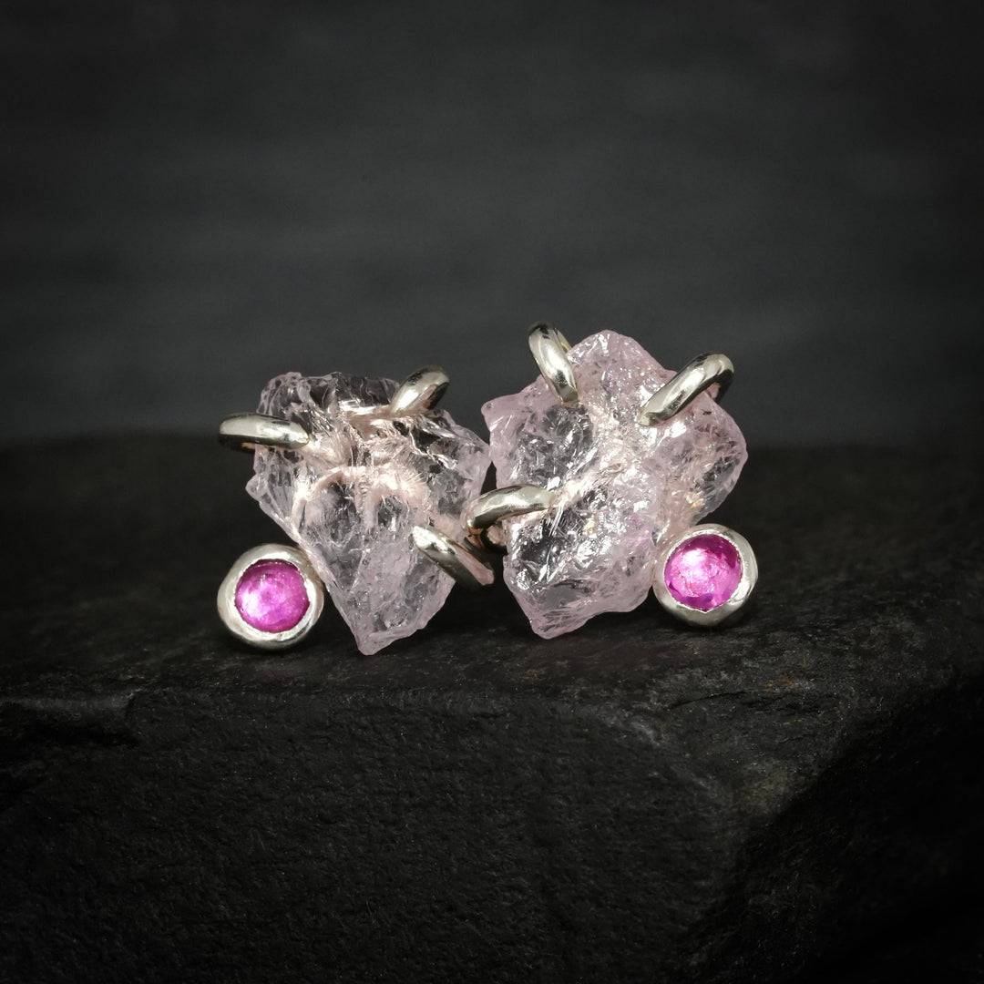 Morganite and Ruby Stud Earrings