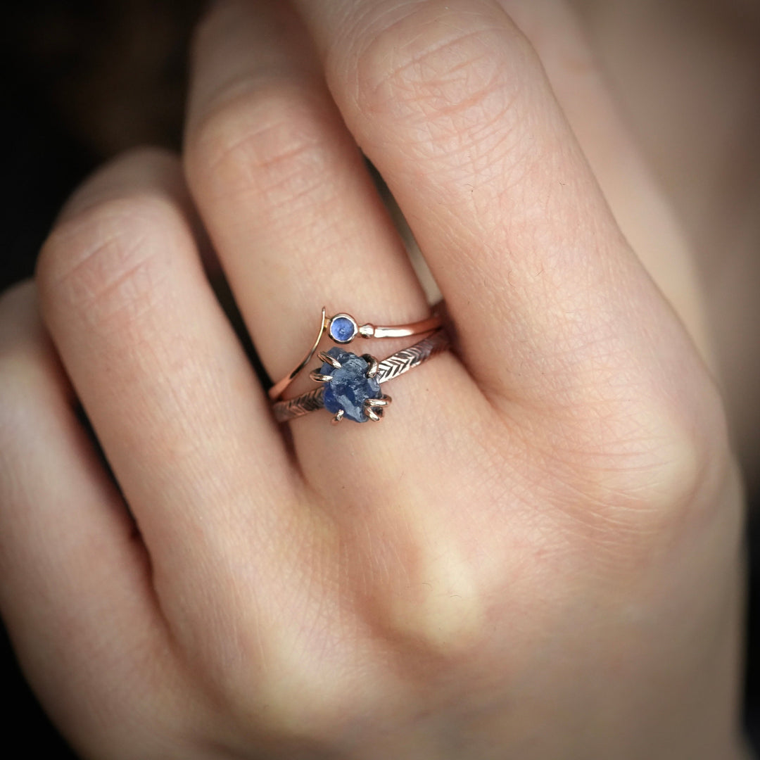 Rose Gold Raw Blue Sapphire Ring