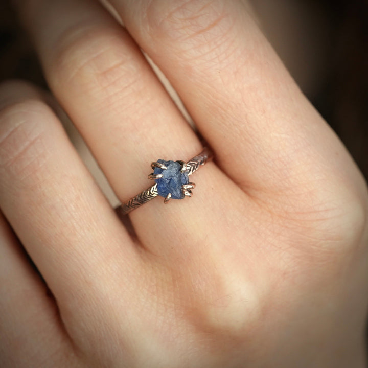 Rose Gold Raw Blue Sapphire Ring