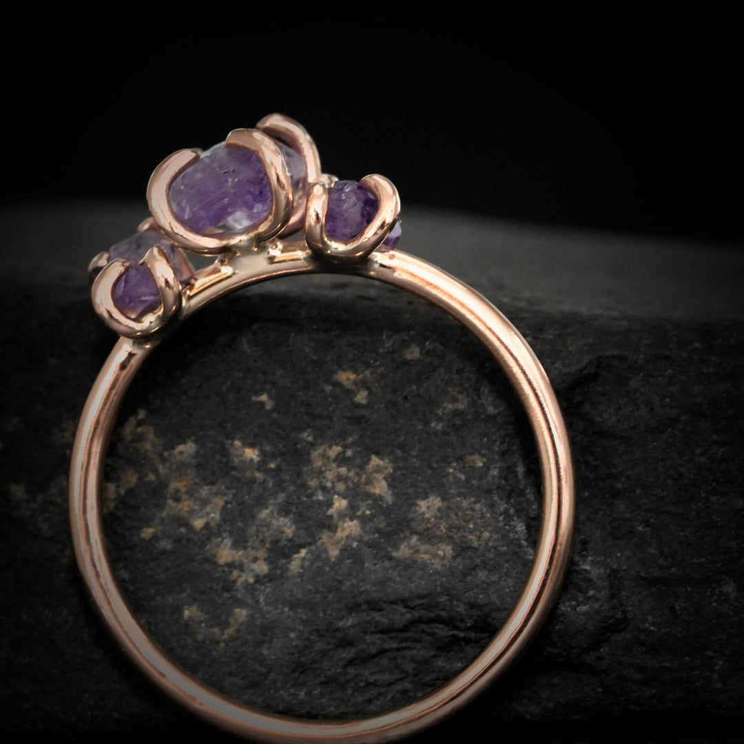 Raw Amethyst 3 Stone Crystal Ring