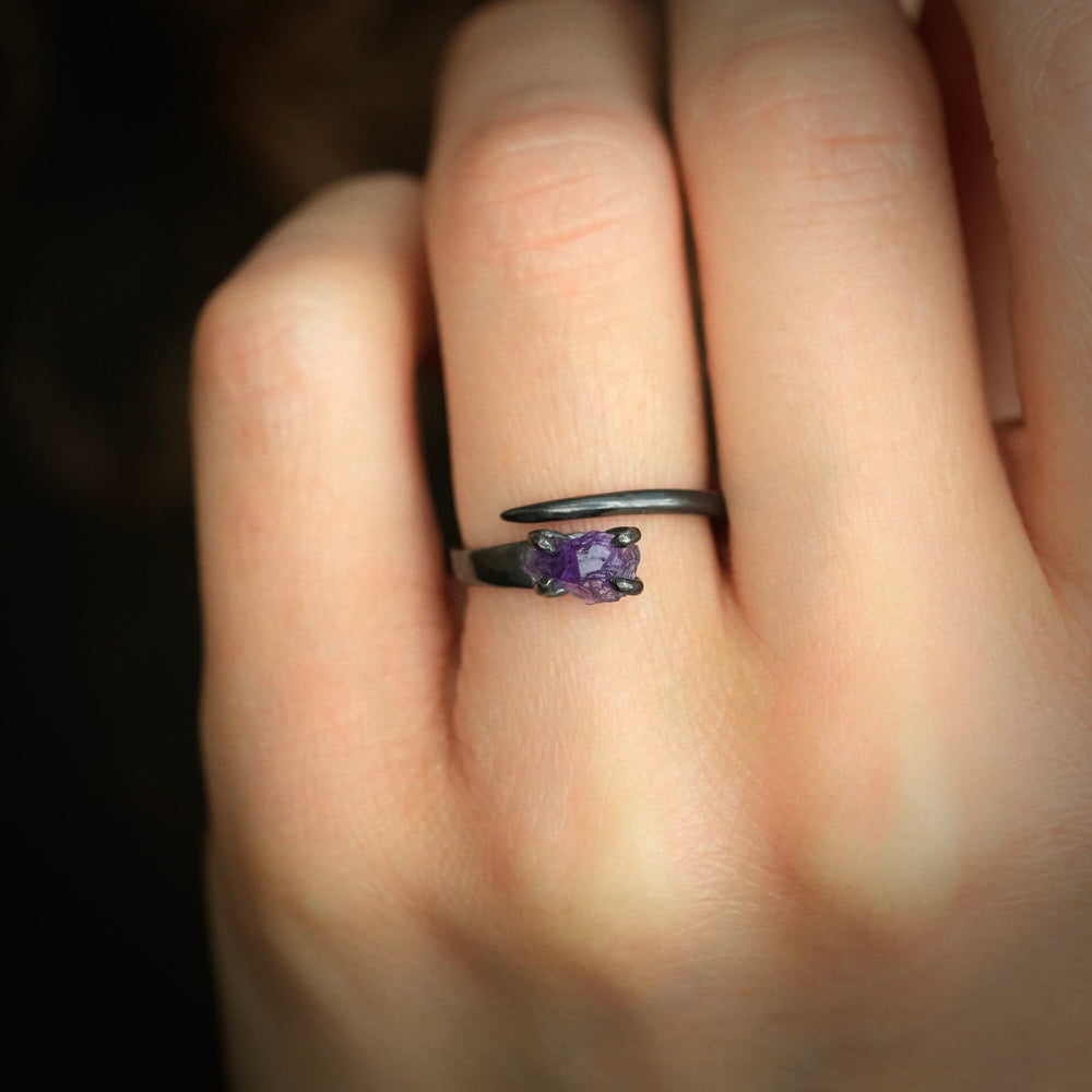 RTS Oxidized Silver Amethyst Horseshoe Nail Ring