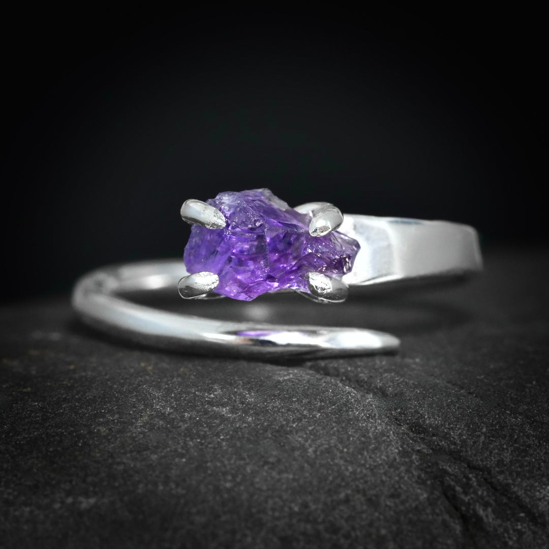 Adjustable Raw Amethyst Horseshoe Nail Ring