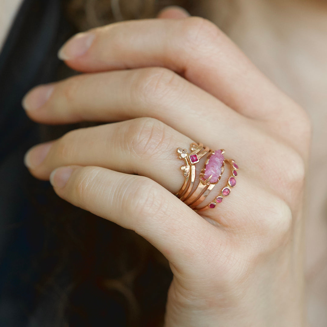 Natural Square Ruby Wave Ring