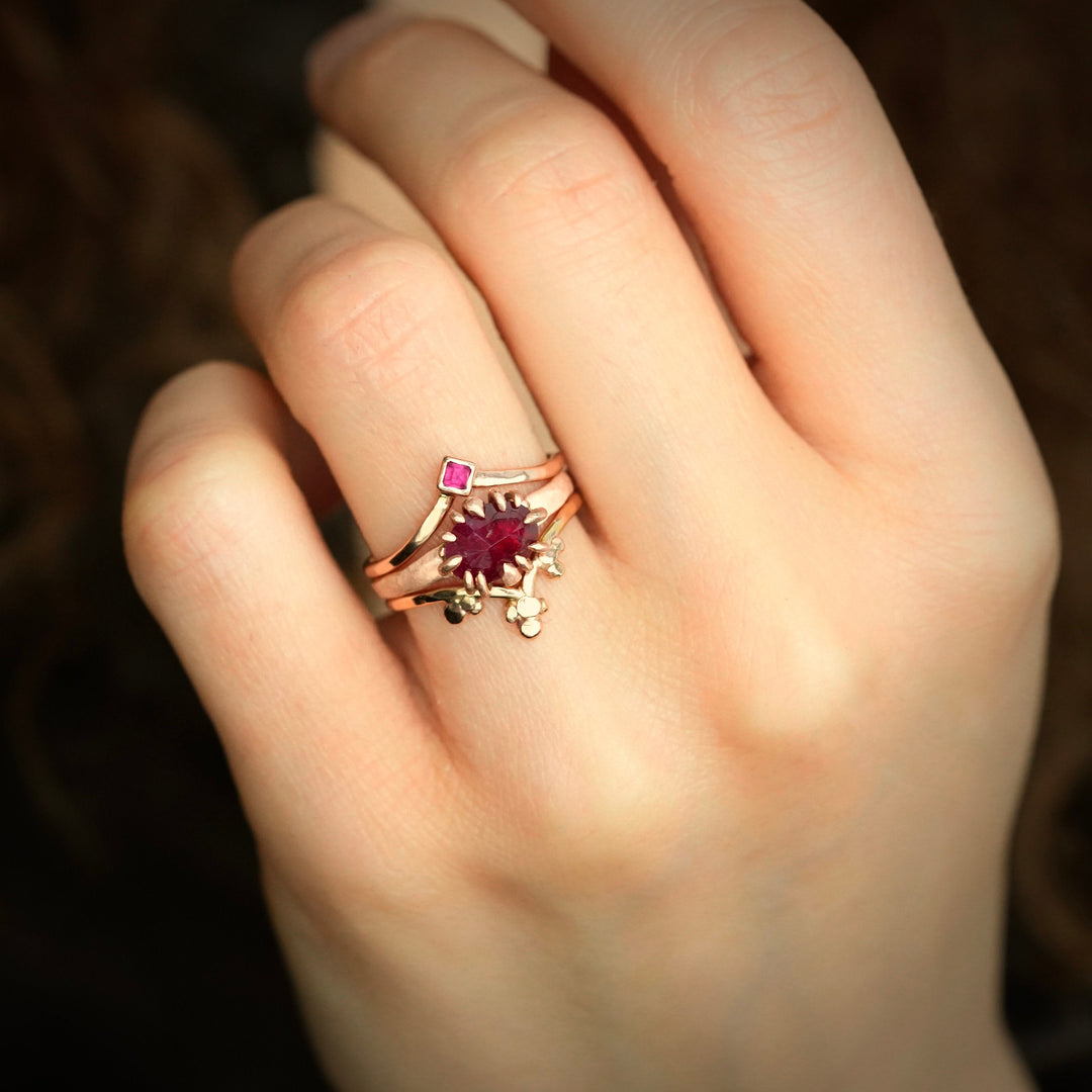 Natural Square Ruby Wave Ring