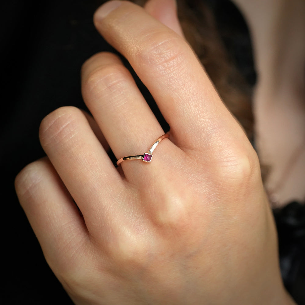 Natural Square Ruby Wave Ring