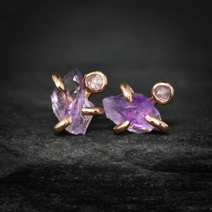 Amethyst and pink Diamond Stud Earrings