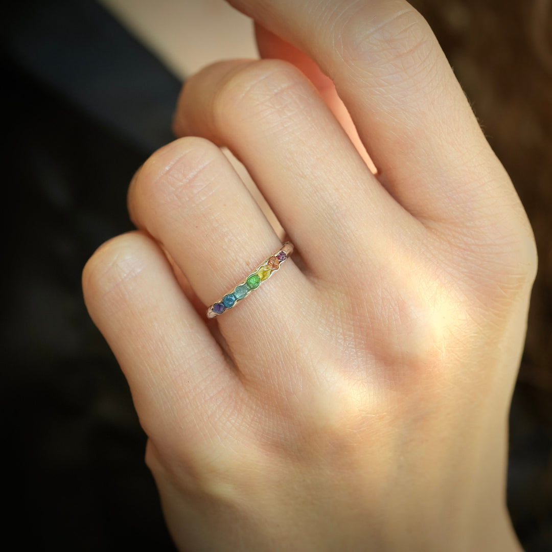 Raw Stone Rainbow Band Ring