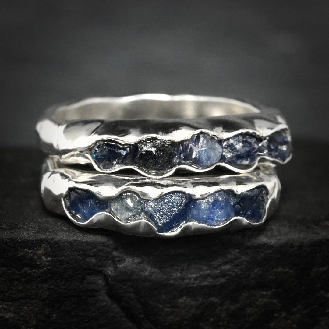 Bulky Raw Blue Sapphire Band Ring