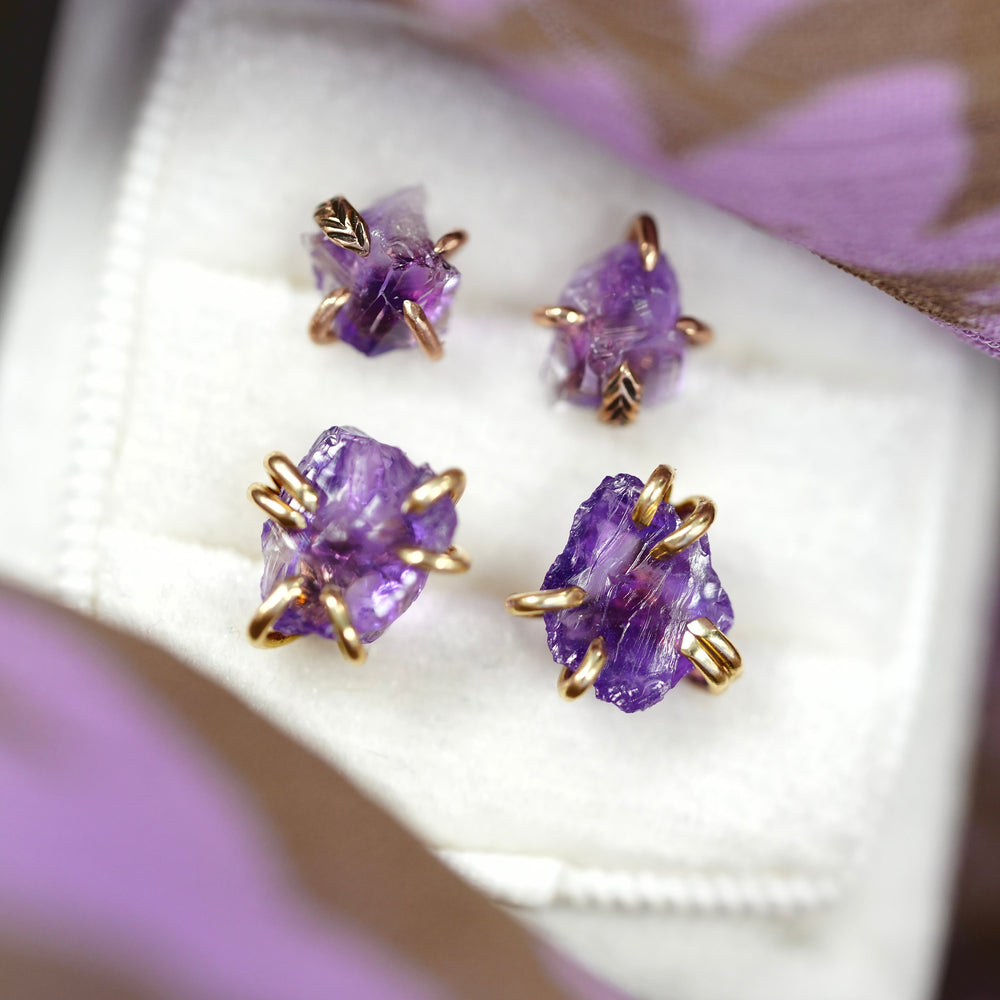 Raw Amethyst Studs