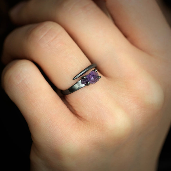 Adjustable Raw Amethyst Horseshoe Nail Ring