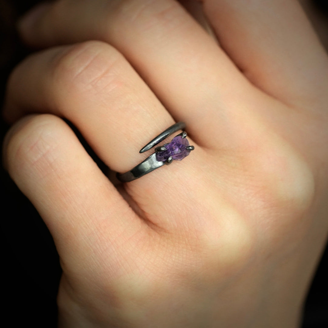 RTS Oxidized Silver Amethyst Horseshoe Nail Ring