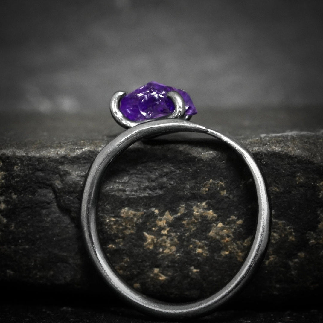 Adjustable Raw Amethyst Horseshoe Nail Ring