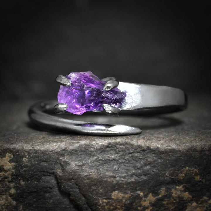 RTS Oxidized Silver Amethyst Horseshoe Nail Ring