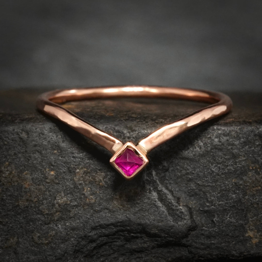 Natural Square Ruby Wave Ring