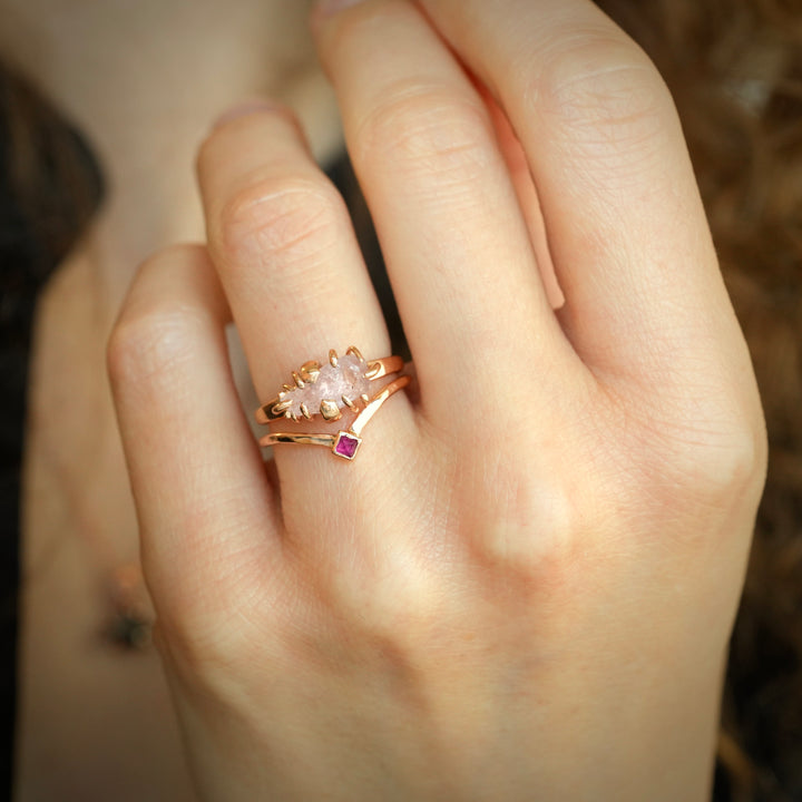 Natural Square Ruby Wave Ring