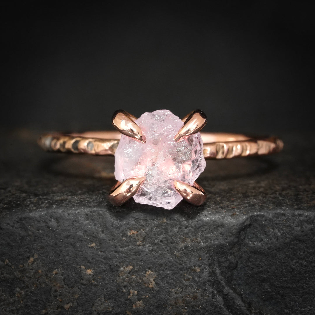 Raw Morganite Crystal Ring.