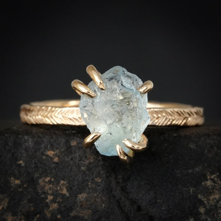 6 Prong Set Raw Aquamarine Ring