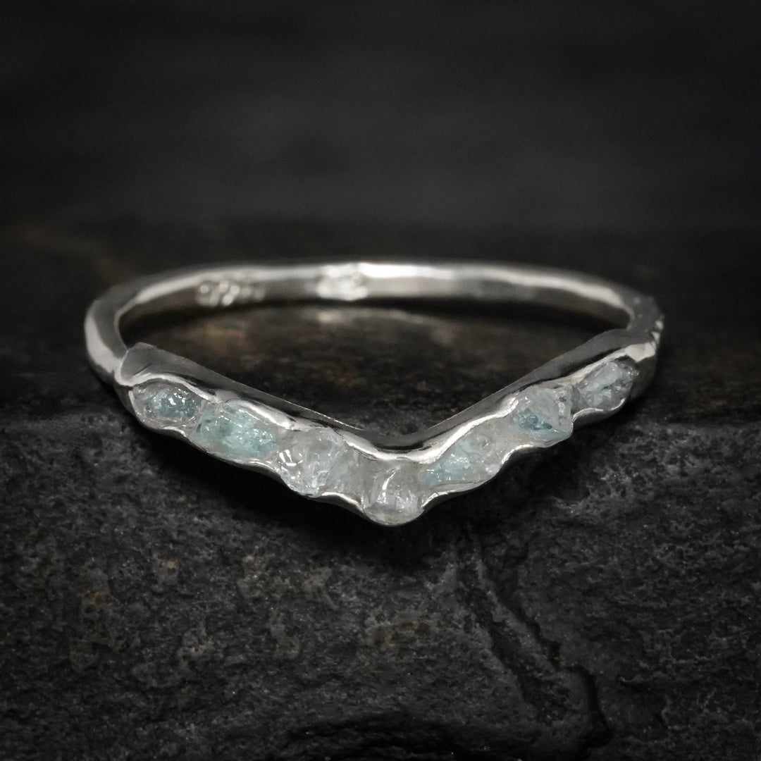 Unique Raw Aquamarine Wave Ring