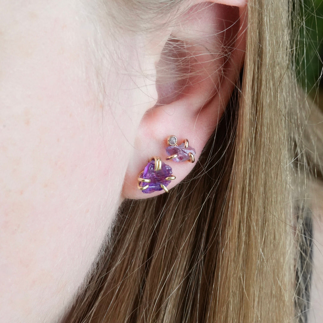 RTS Rose Gold Raw Amethyst Studs