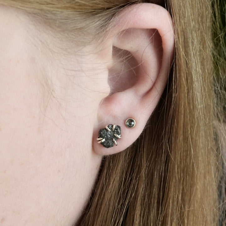 Custom Raw Black Diamond Stud Earrings.