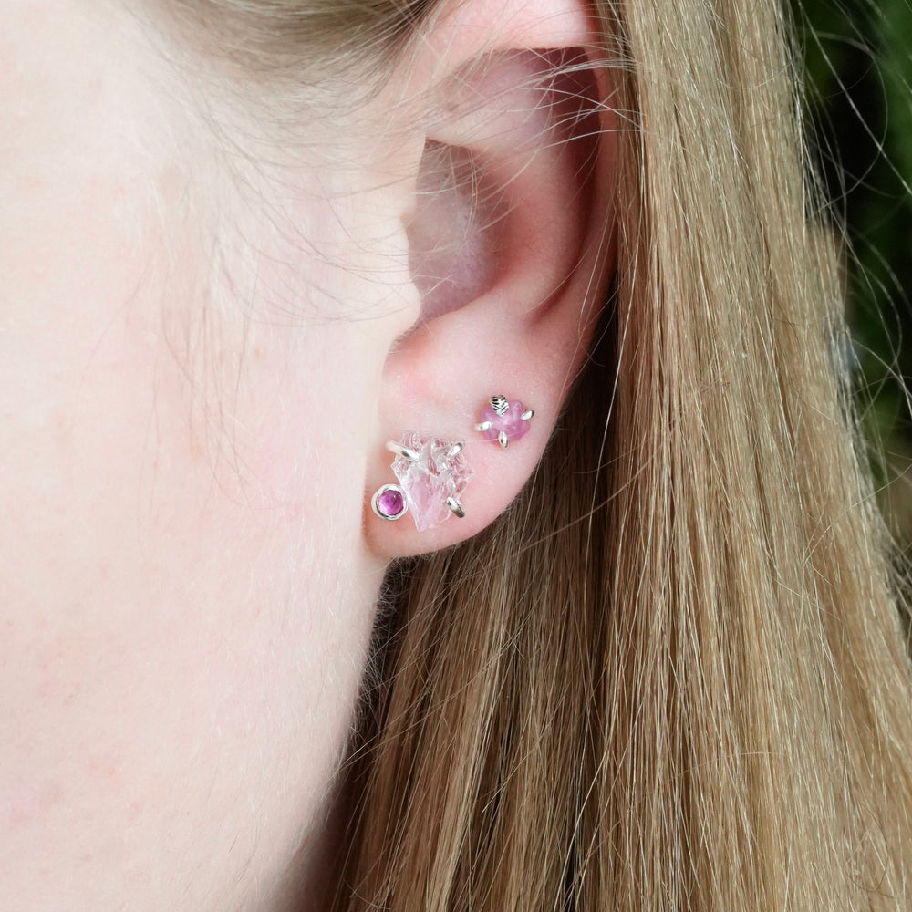 Raw Bright Pink Sapphire Stud Earrings