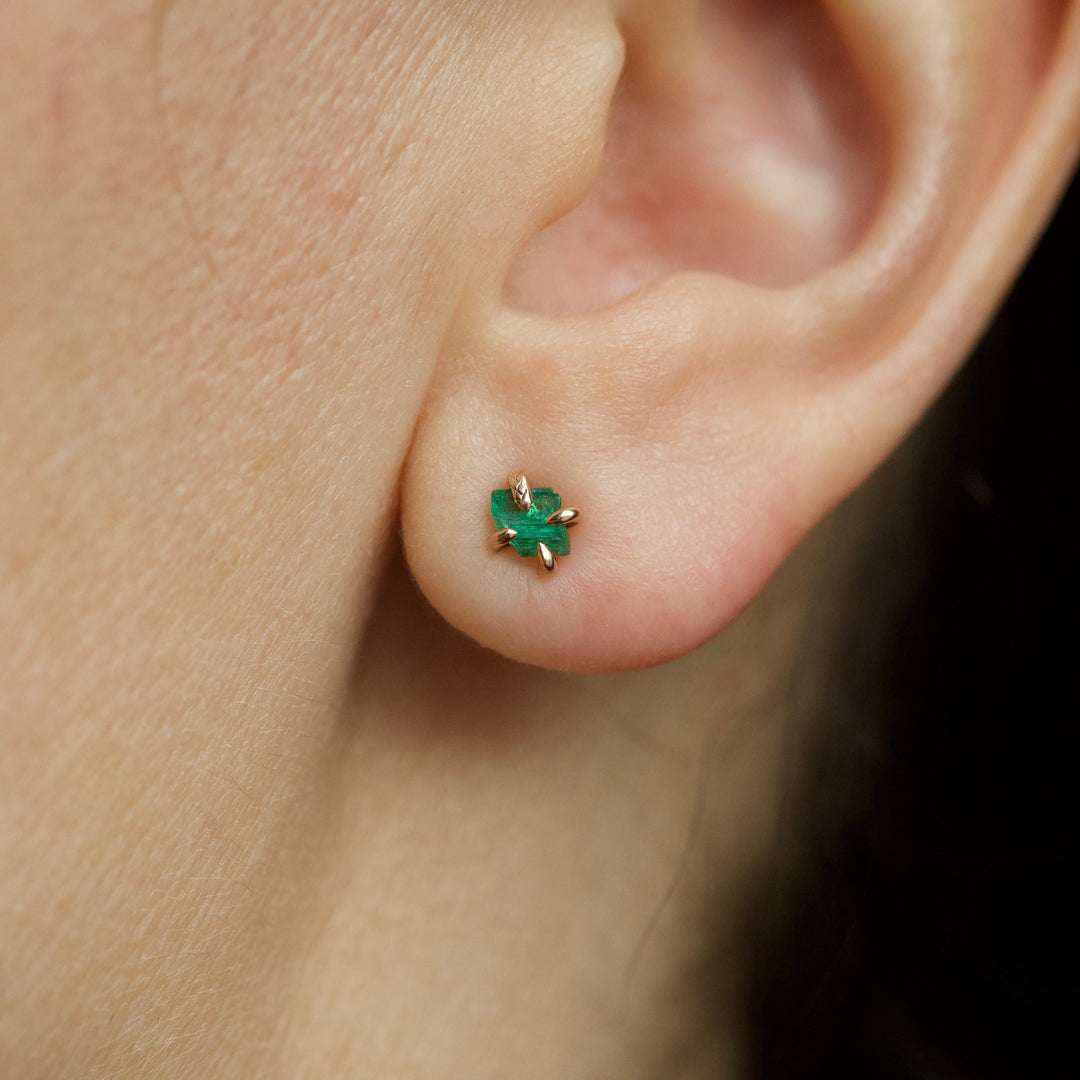 RTS 14k Rose Gold Raw Emerald Studs