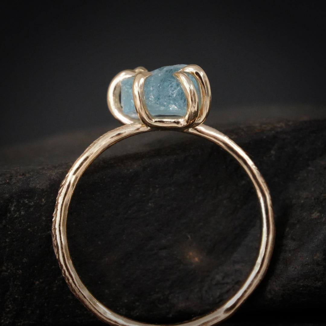 6 Prong Set Raw Aquamarine Ring