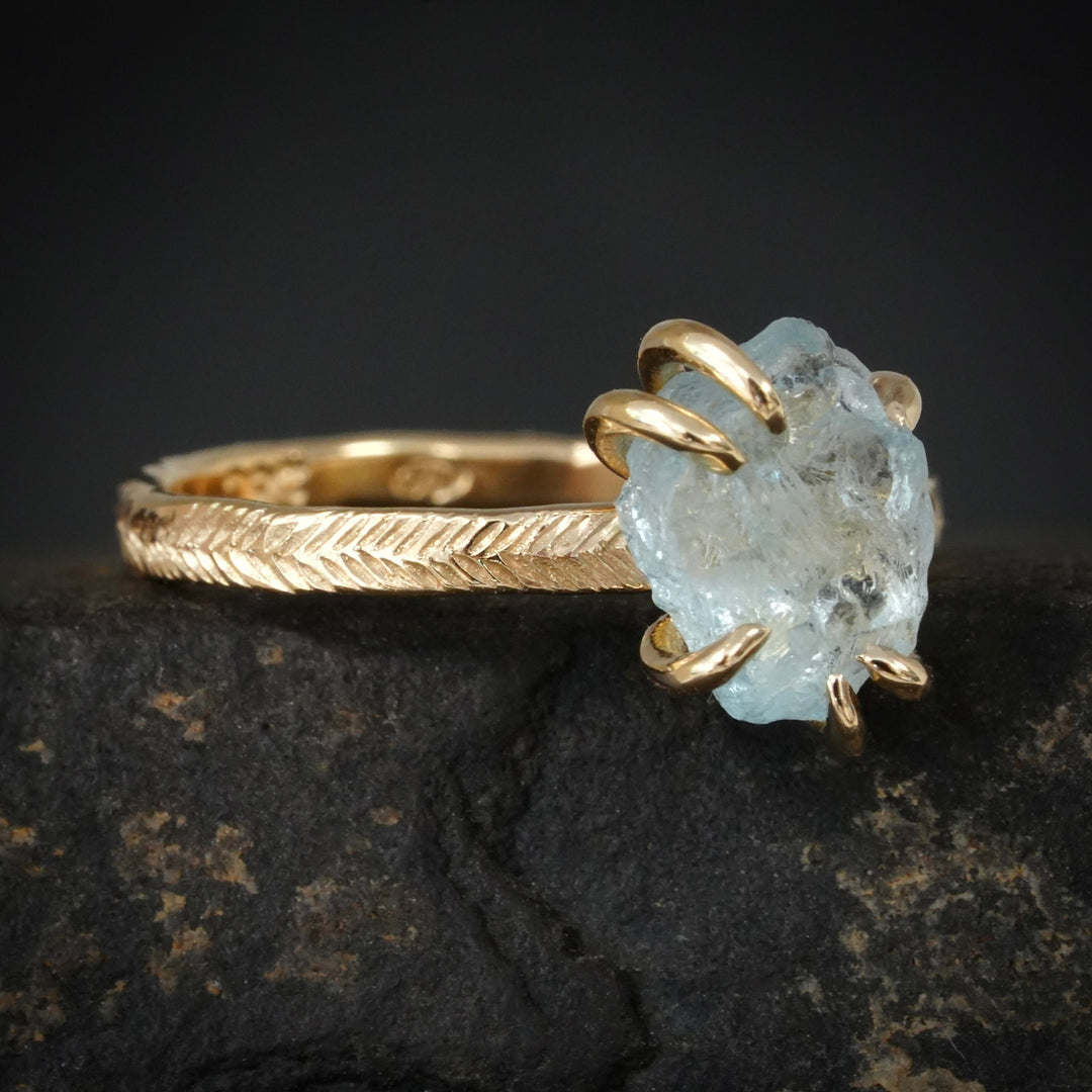 6 Prong Set Raw Aquamarine Ring