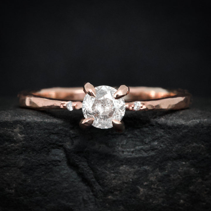 Handcrafted rose gold engagement ring with 3 diamonds