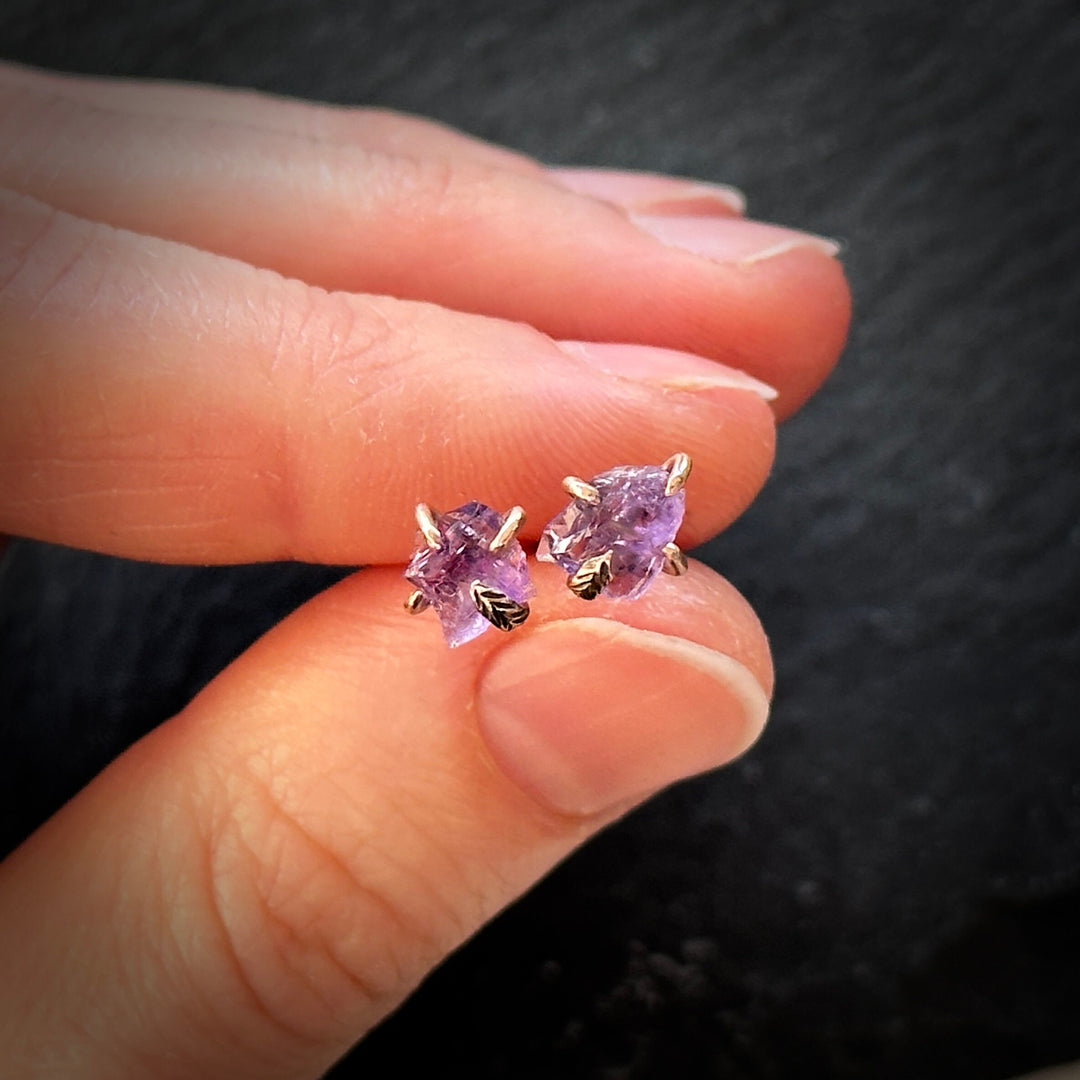 Raw Amethyst Stud Earrings