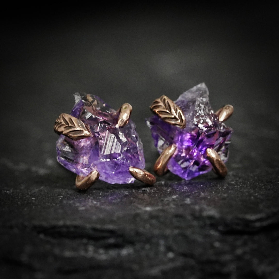 RTS Rose Gold Raw Amethyst Studs