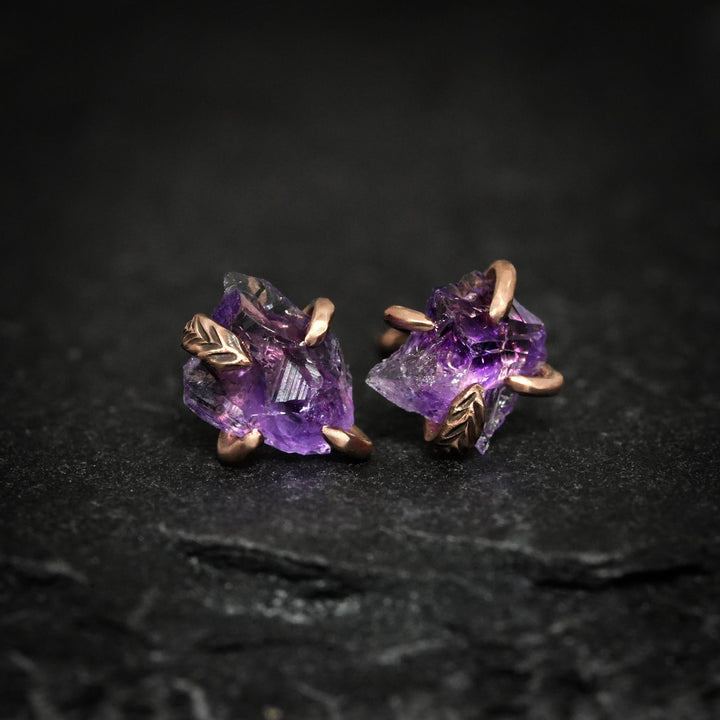 Raw Amethyst Stud Earrings