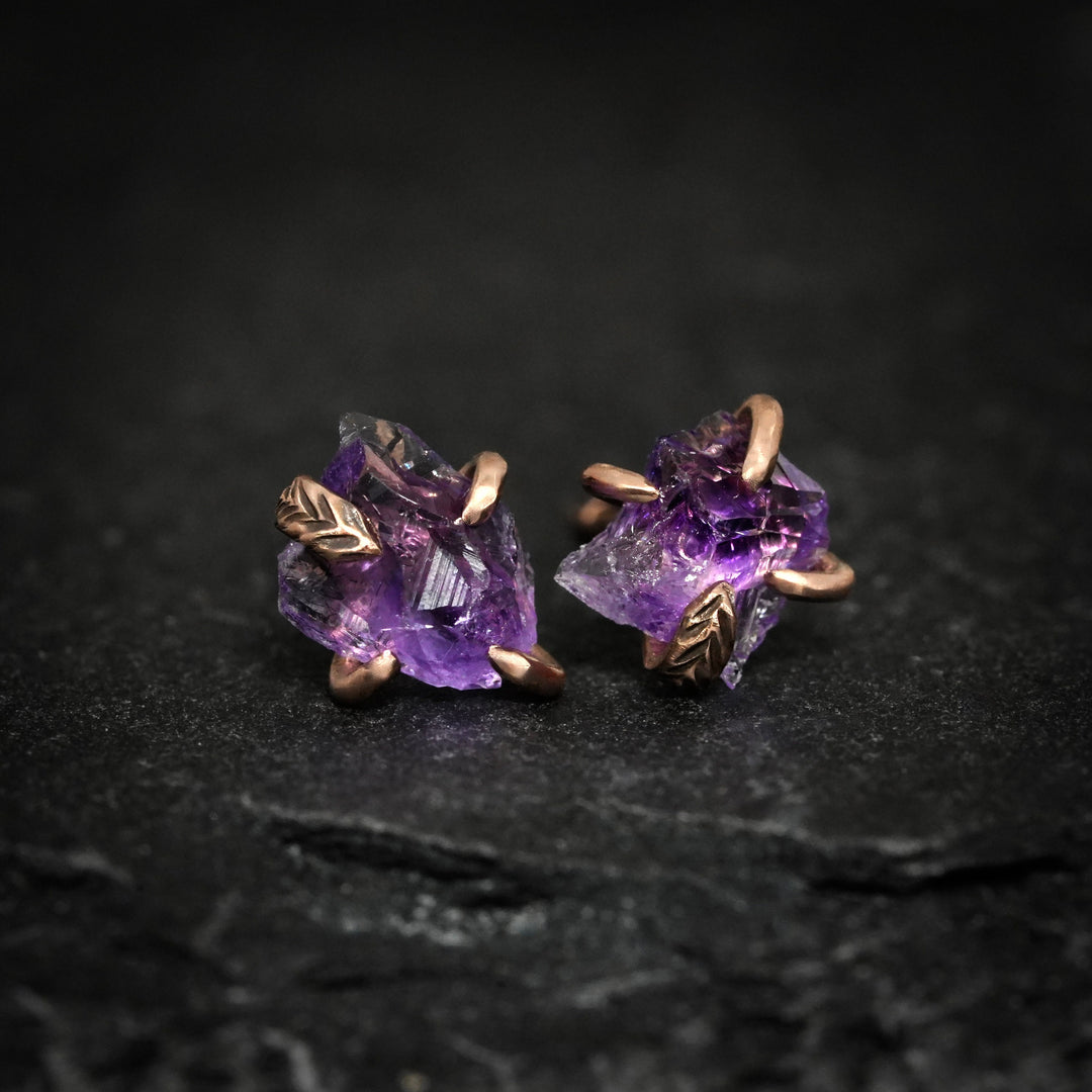 RTS Rose Gold Raw Amethyst Studs