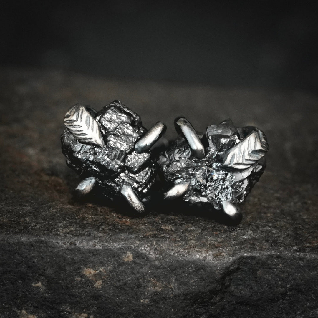 Raw Black Diamond Stud Earrings