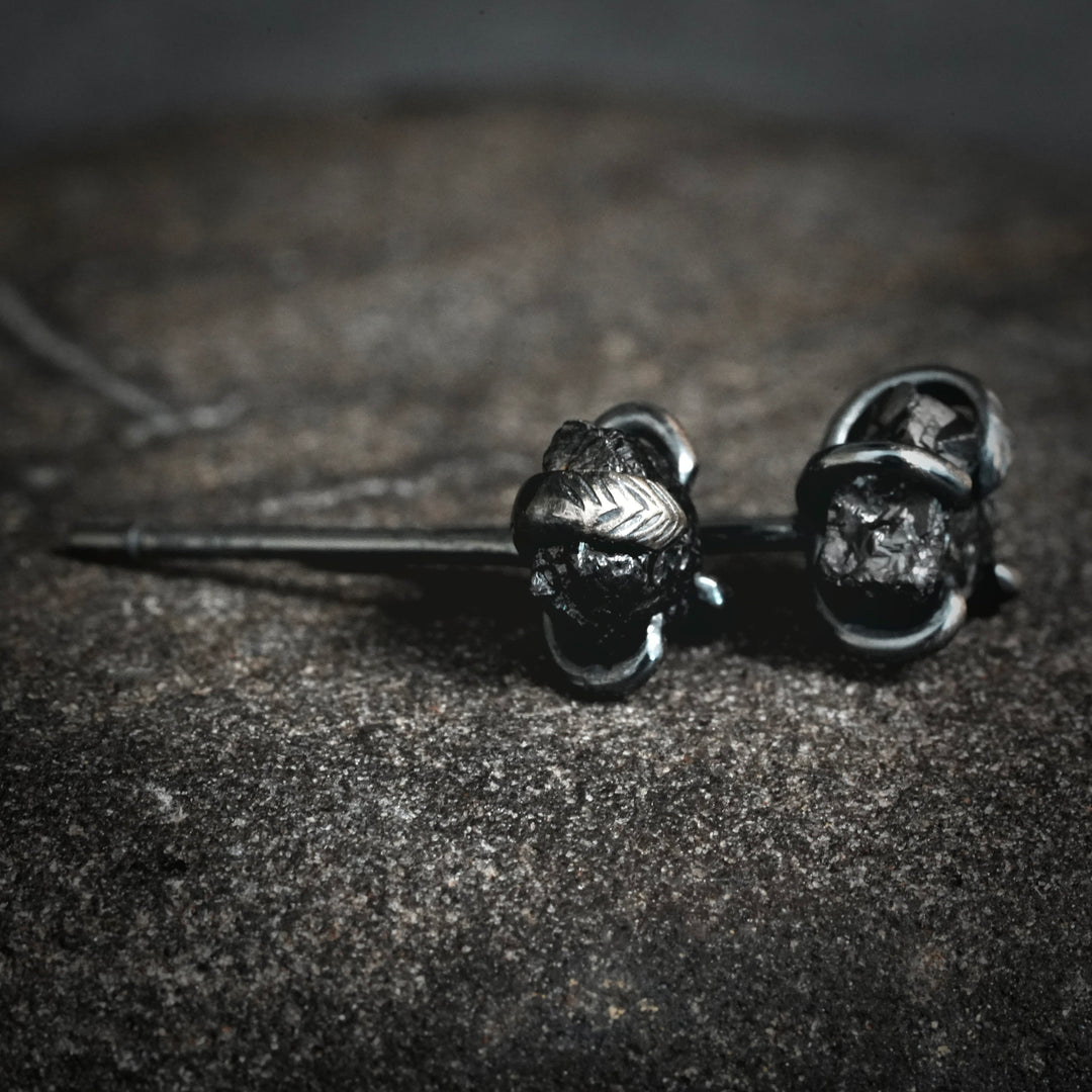 Raw Black Diamond Stud Earrings