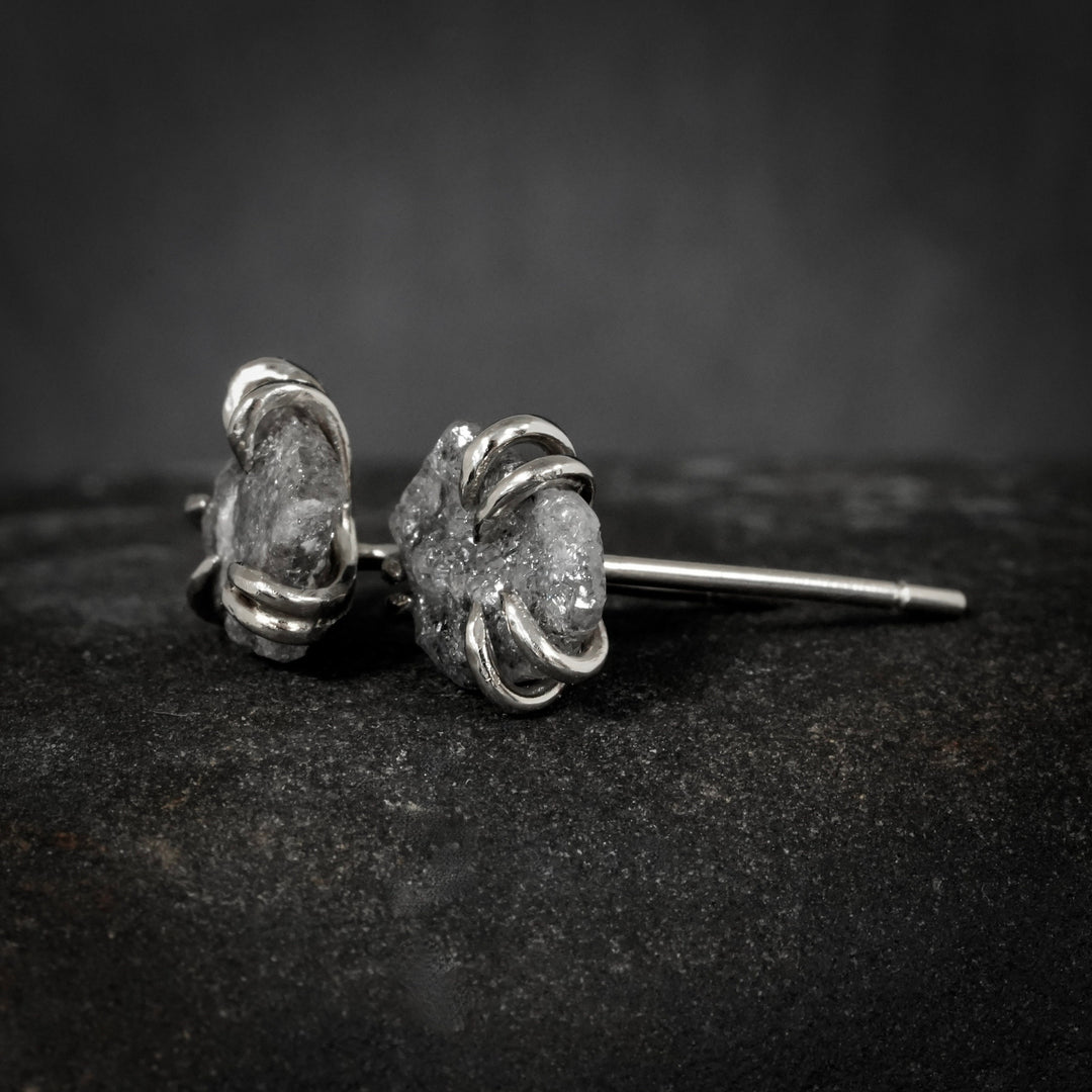 RTS 14k White Gold Raw Grey Diamond Earrings