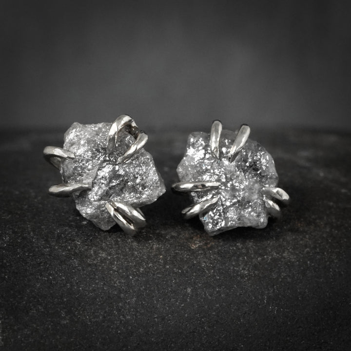 Raw gray diamond studs