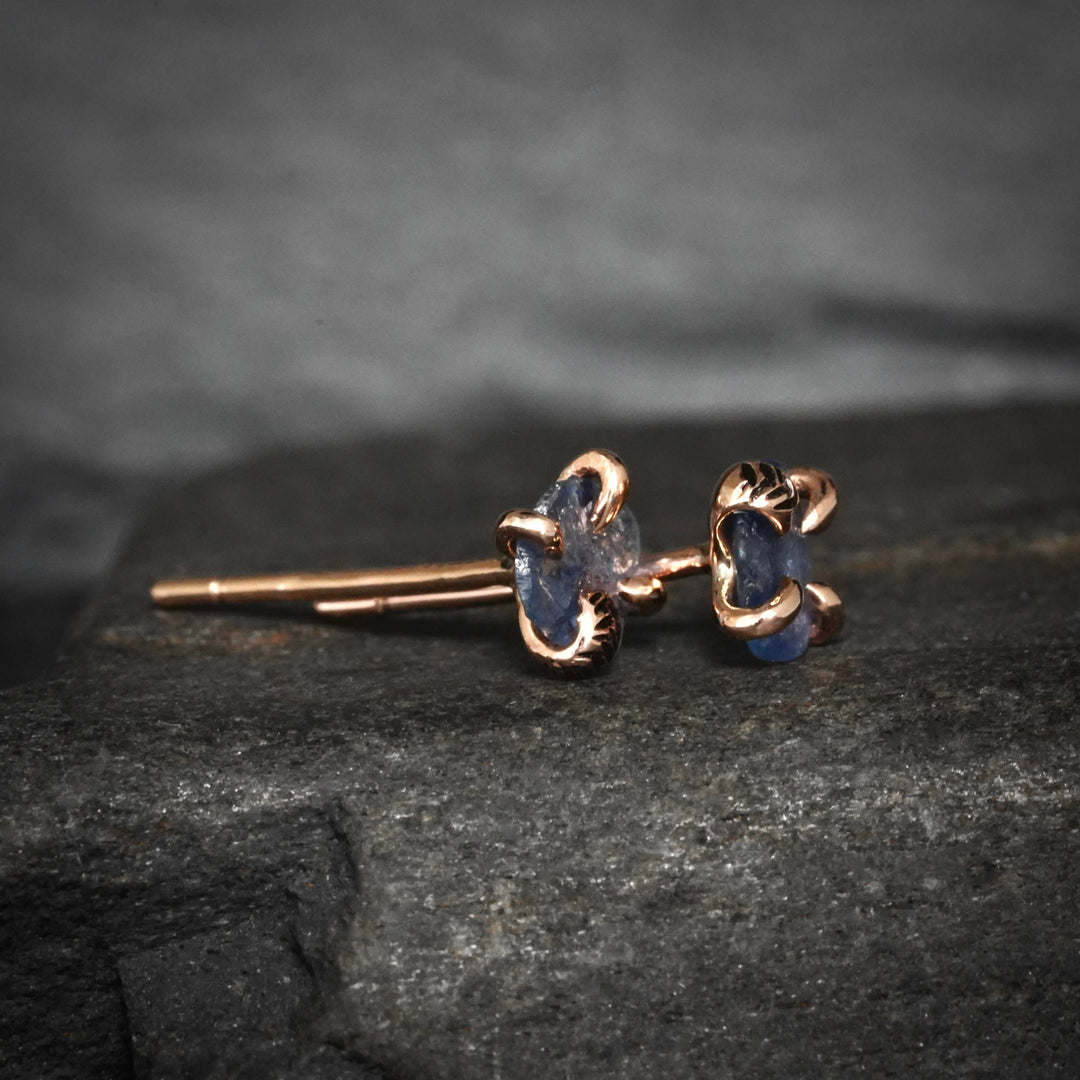 RTS 14k Rose Gold Raw Montana Sapphire Studs