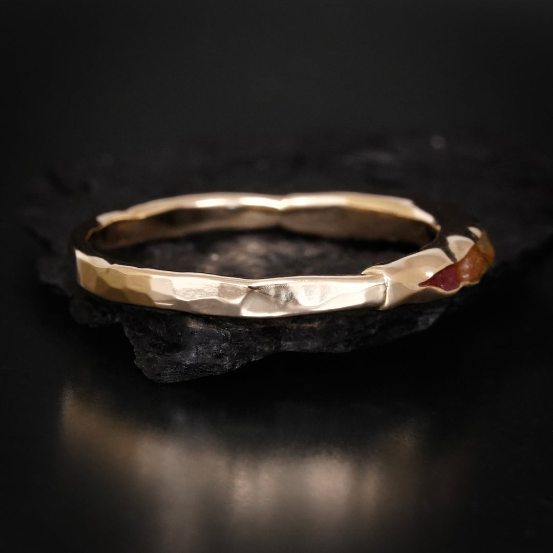 Gold ring with handmade hammered finish