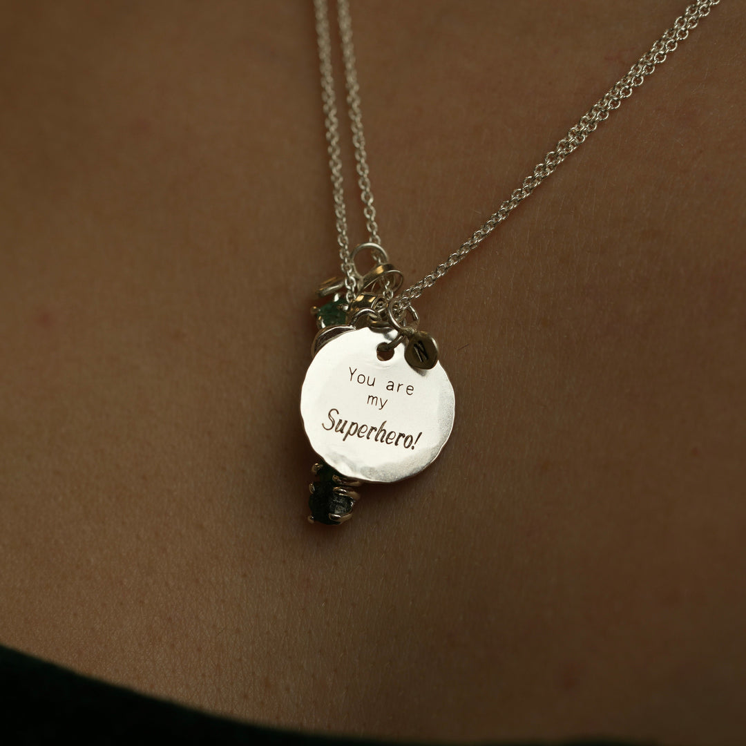 CUSTOM Raw Personalised Birthstone Mother's Disc Necklace with Personalised Engraving