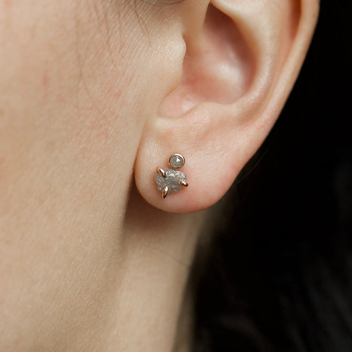 Raw Greyish White Diamond Stud Earrings