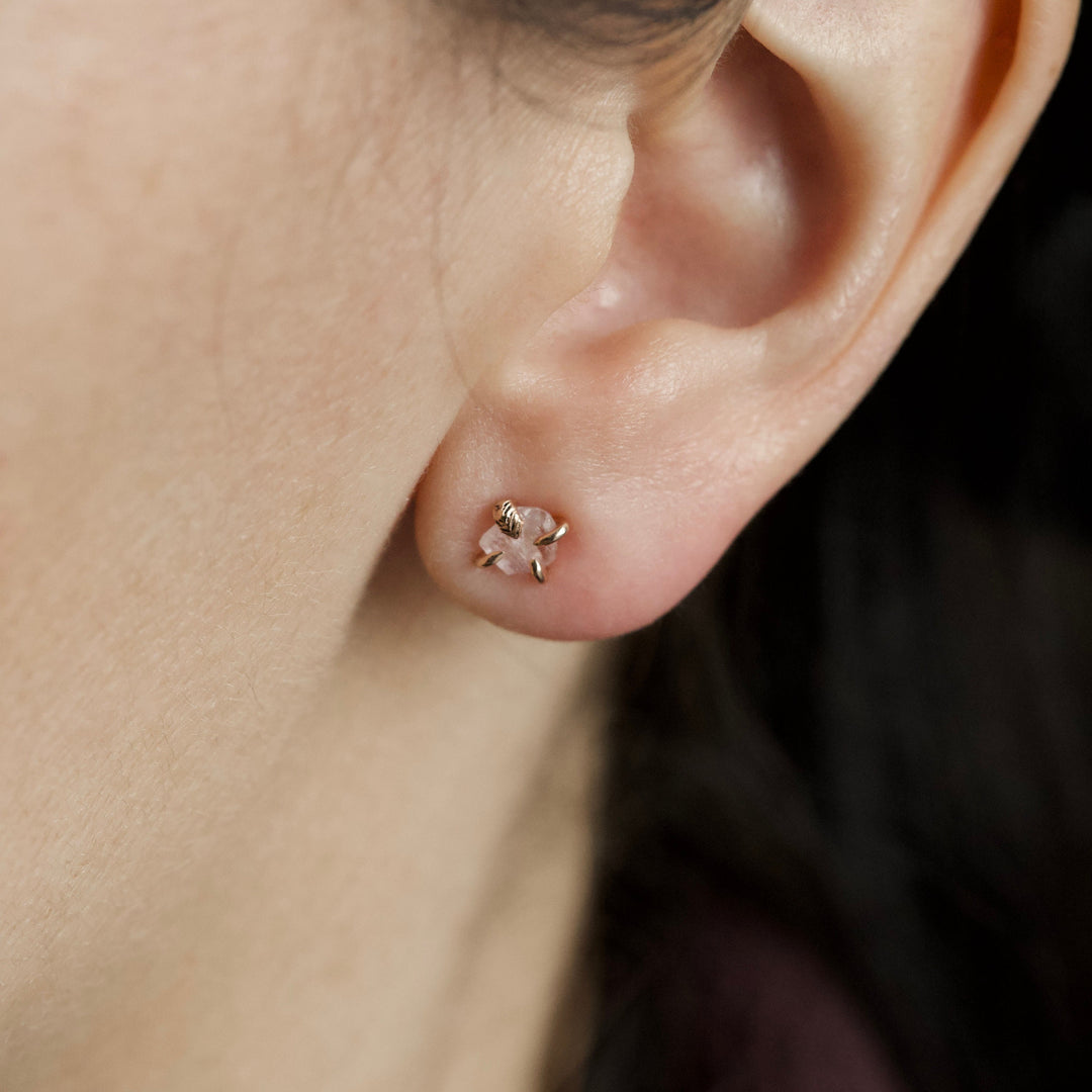 Raw Light Pink Sapphire Stud Earrings