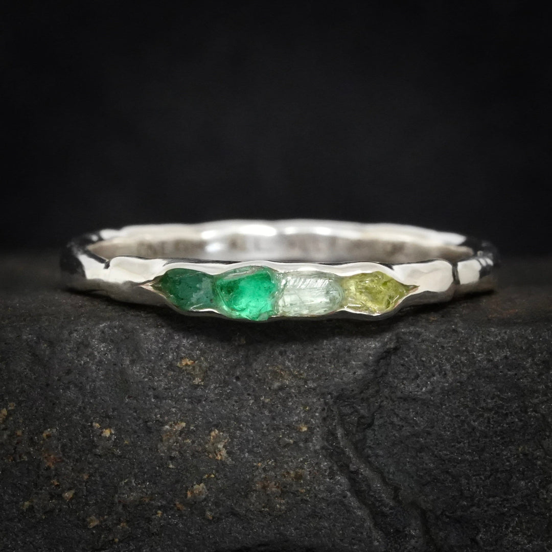 Custom mothers ring with emerald and peridot