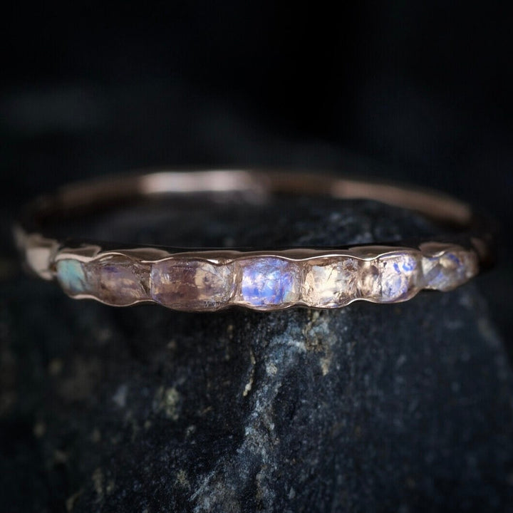 Raw Rainbow Moonstone Band Ring