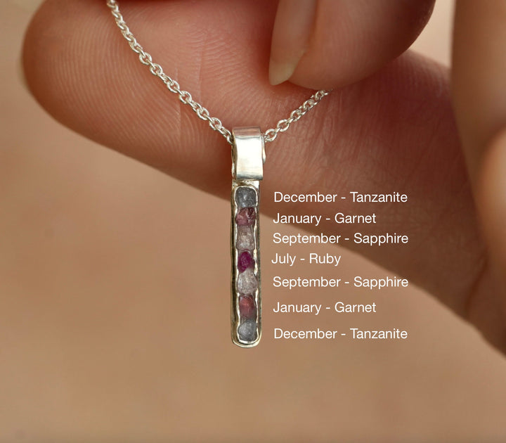 CUSTOM Raw Personalised Birthstone Mother's Disc Necklace with Personalised Engraving