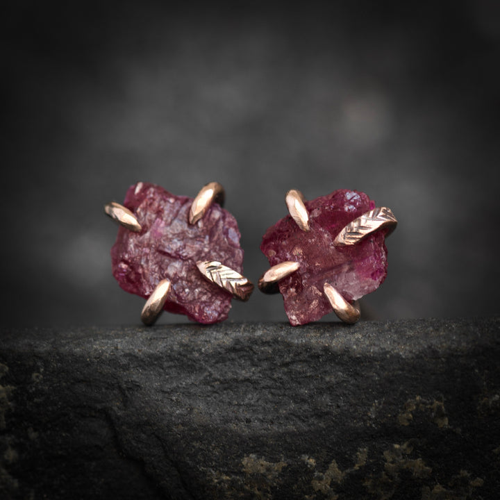 Raw Ruby Stud Earrings