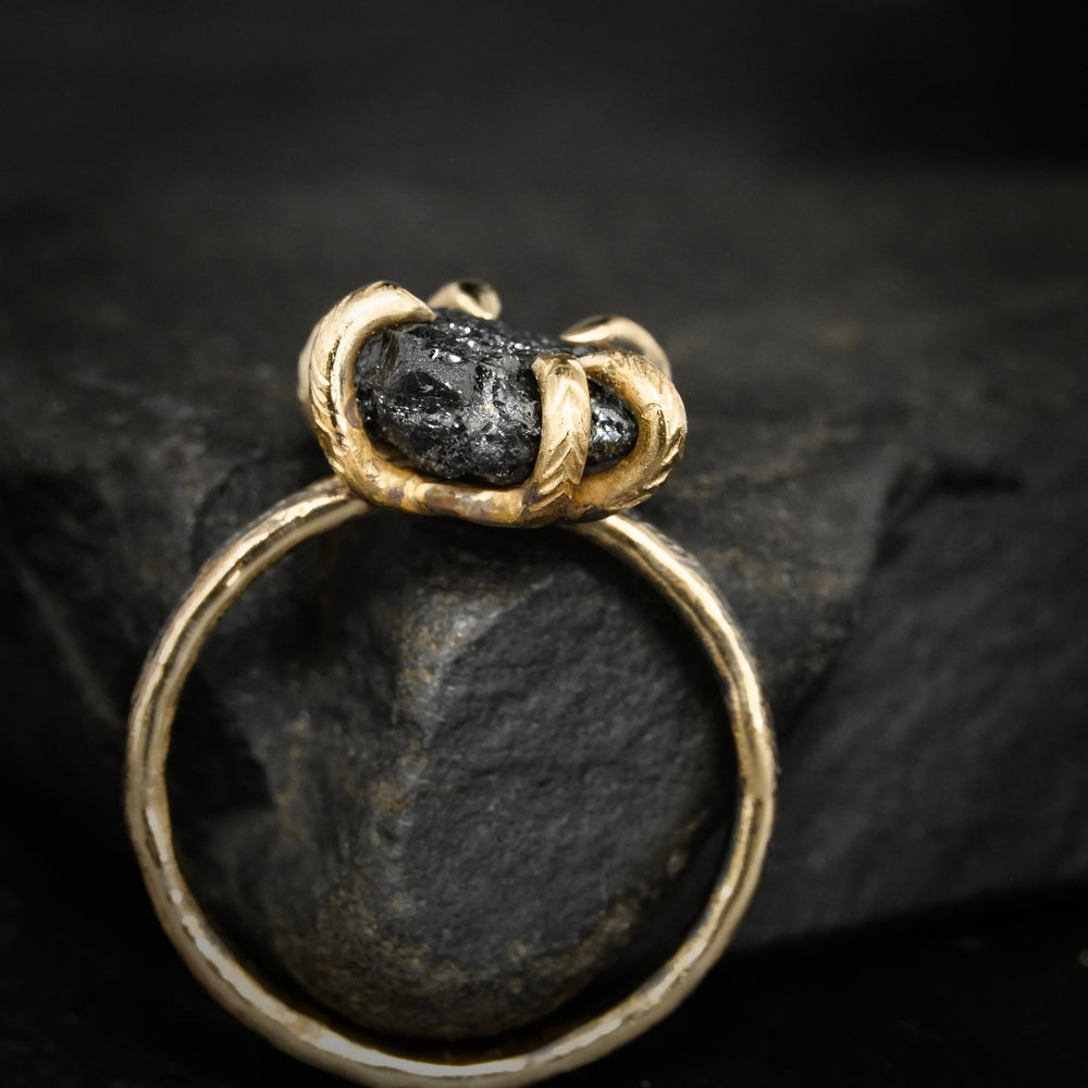 Certified Raw Black Diamond Ring