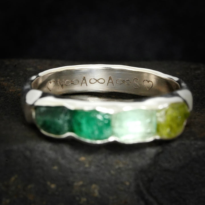 CUSTOM Raw Personalised Birthstone Mother's Ring with Personalised Engraving